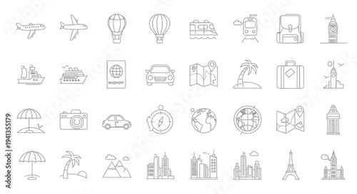 Collection of Simple Travel Icons and Symbols.
