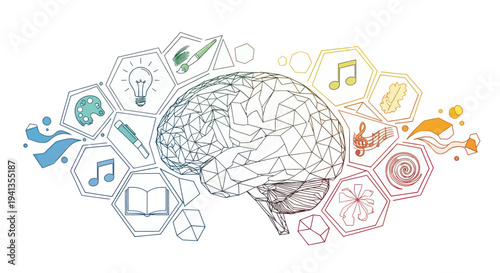 Human Brain Surrounded by Creative Icons.