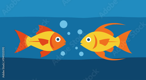Two Yellow Fish Swimming Together Underwater.