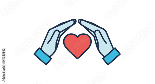 Hands Holding Red Heart Illustration.