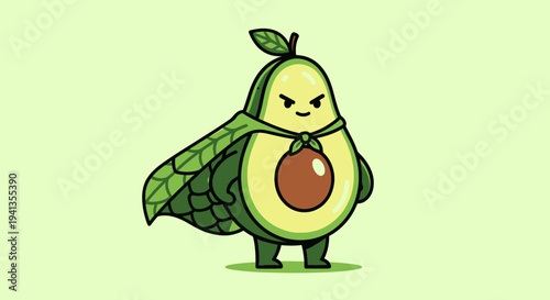 Cartoon Avocado Superhero Character Illustration.