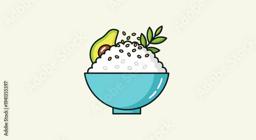Bowl of Rice with Garnish and Sesame.