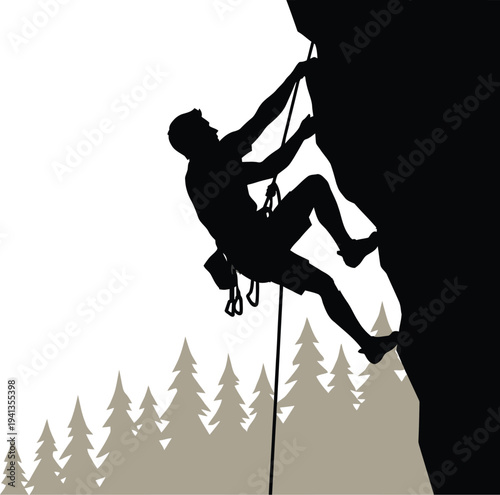 Rock Climber on Mountain Side with Scenic View
