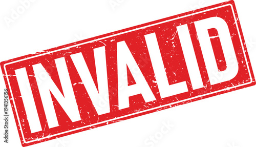 Red Distressed Rubber Stamp with INVALID Text Isolated on White