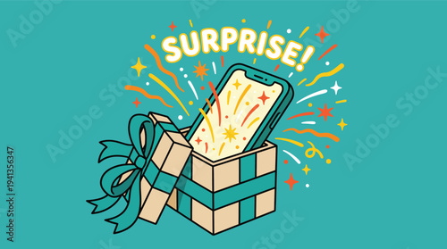 Surprise Gift Box with Smartphone and Fireworks