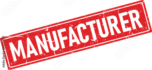 Red Distressed Rectangle Rubber Stamp Impression with the Word MANUFACTURER