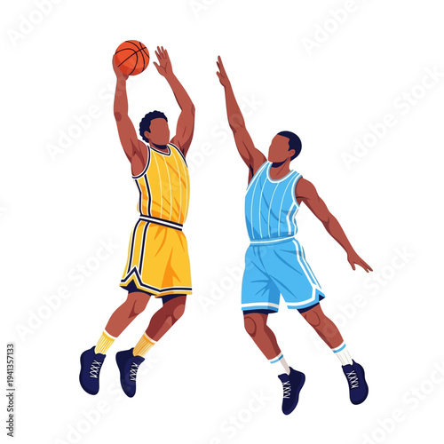 Basketball Players in Mid Air Jump