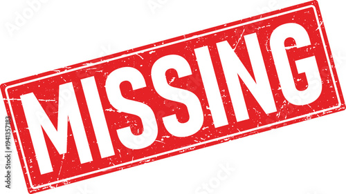 Red Rectangular Rubber Stamp with Missing Text, Distressed Style on White