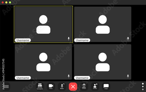 Four people are on a video call, each in their own space. They are engaged in a discussion using their devices.