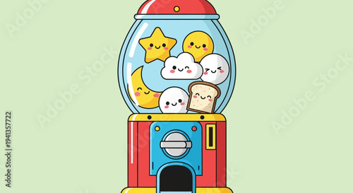 Cute Gumball Machine Filled with Kawaii Food and Celestial Characters