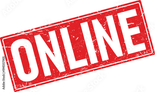 Red Distressed Rubber Stamp with the Word ONLINE on a White Background