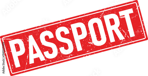 Red Distressed Rubber Stamp Impression of Text PASSPORT on White Background