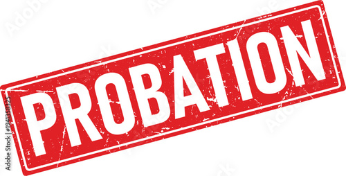 Red Probation Text Distressed Rubber Stamp Impression on Transparent Background