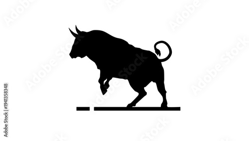 angry bull symbol, black isolated silhouette