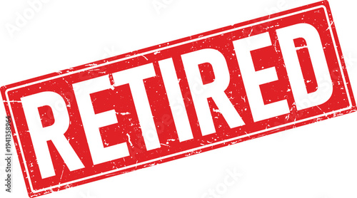 Distressed Red Retired Rubber Stamp with White Text on Isolated Background