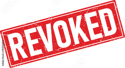 Red Rectangular Rubber Stamp Impression of the Word REVOKED on White Background