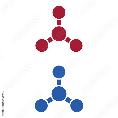Red and blue molecular structure icons on white background icon