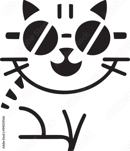 Cool Cat Wearing Sunglasses Smiling and Waving Paw Vector Illustration