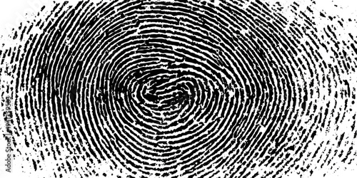 Grunge fingerprint texture abstract black and white thumbprint pattern. vintage distressed ink mark forensic identification retro grungy background design.