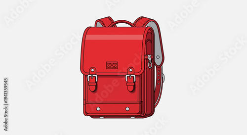 Classic Red Leather School Backpack, Vintage Satchel Style, Isolated on White