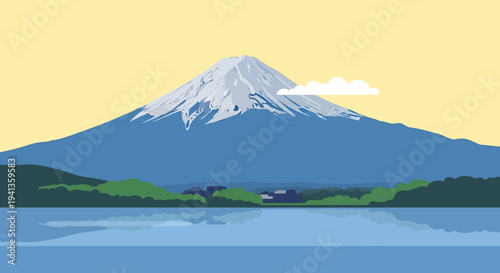 Iconic Mount Fuji Reflection in Lake, Minimalist Japanese Landscape