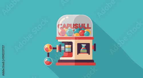 Retro Gumball Machine with Colorful Candies and Long Shadow