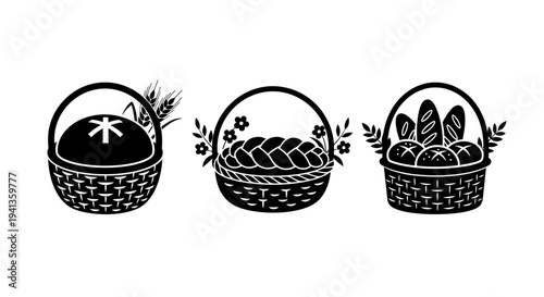 Set of 3 Easter baskets vector isolated on White Background