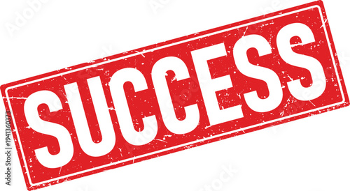Distressed Rectangular Rubber Stamp Impression SUCCESS in White on Red Background