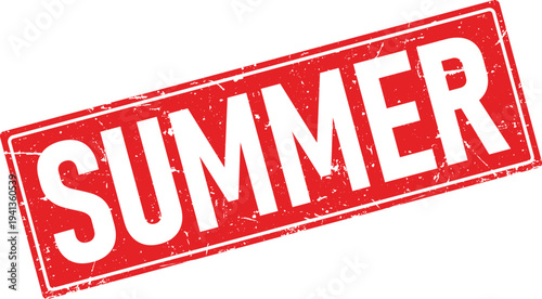 Distressed Red Rubber Stamp with the Word SUMMER and Border Frame Design