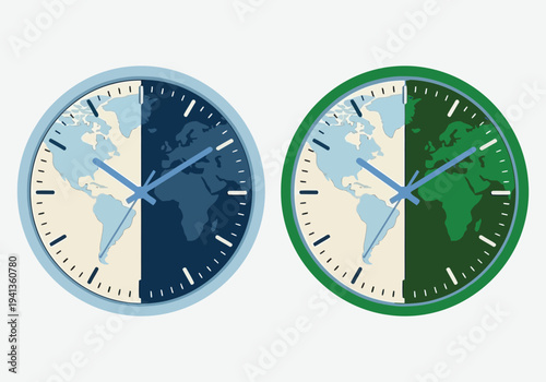 Global Time Zones and Worldwide Clock Concept with Earth Globe Icons
