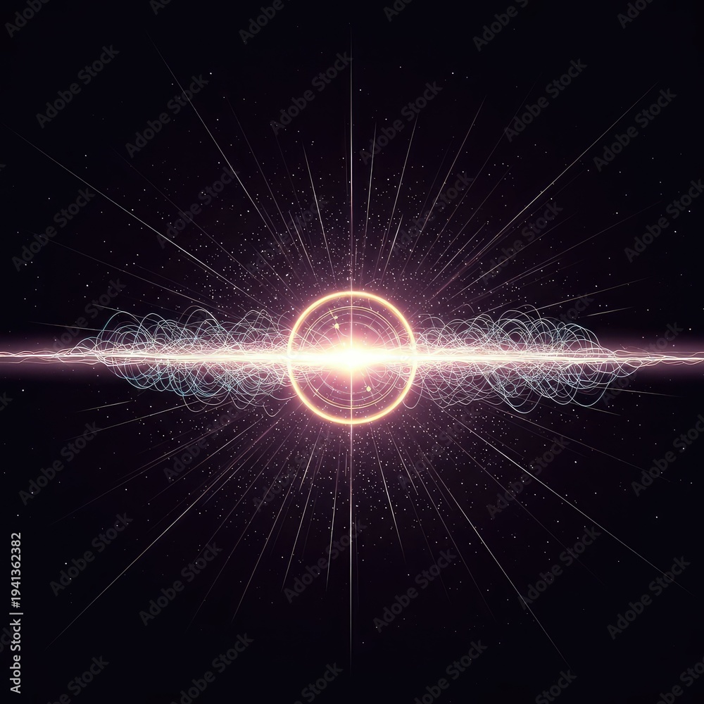 Fototapeta premium Abstract illustration showing the quantum mechanical principle of wave-particle duality coexisting in a single entity, wave, theory, interference