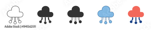 Dynamic set of cloud computing icons symbolizing data transmission, digital networking, and scalable server infrastructure for modern technology and seamless connectivity solutions