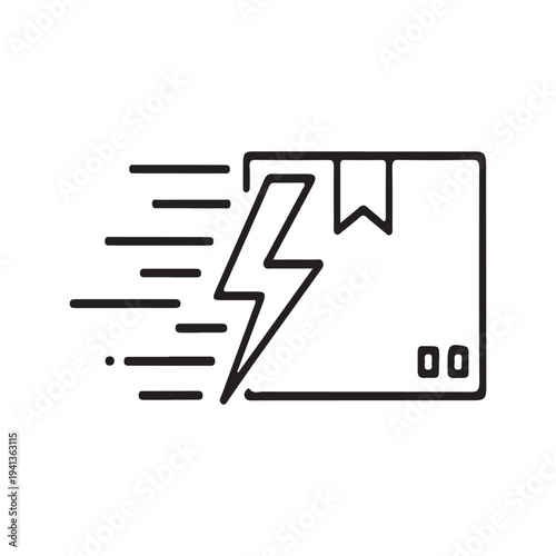 Fast Delivery Icon Vector with Cardboard Box and Lightning Bolt Symbol for Express Shipping, Logistics, E-commerce Service, and Rapid Distribution Concept Isolated on White Background