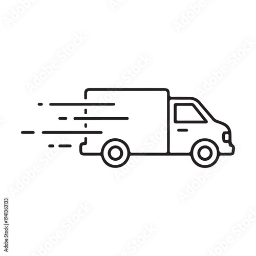 Fast Delivery Truck Icon Vector Illustration, Speeding Shipping Van Line Art for Logistics, Express Courier Service Symbol, Moving Cargo Transport Graphic Isolated on White Background