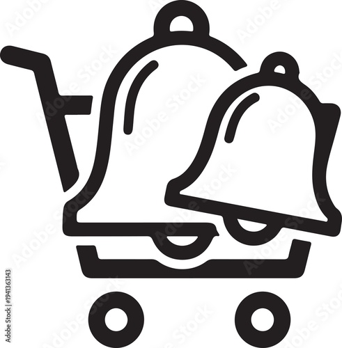Bells in shopping cart icon for notification alerts and e-commerce marketing notifications