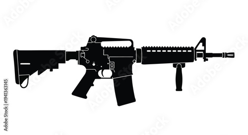 Silhouette of a black ar 15 style modern sporting rifle