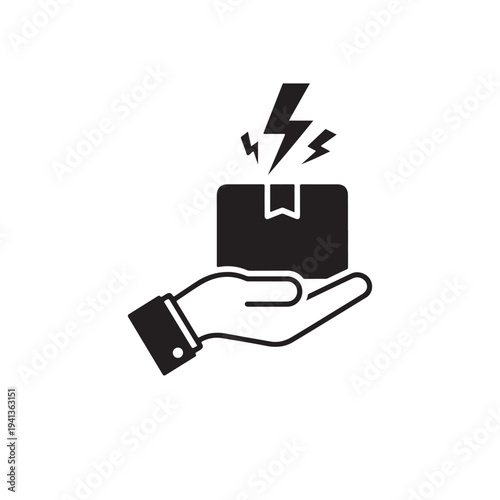 Hand holding package with lightning bolt icon vector