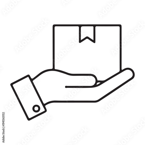 Hand holding delivery package box line icon vector