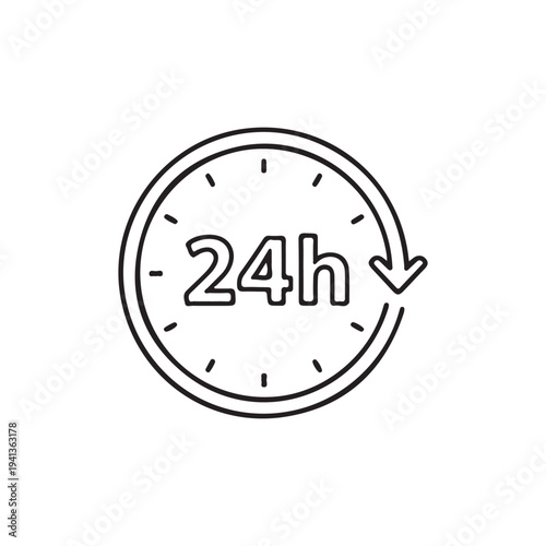 24 Hour Service Clock Line Icon Vector