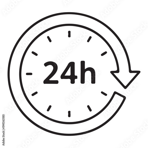 24h service time clock arrow icon vector