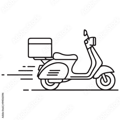 Black and White Delivery Scooter Line Art Vector Icon