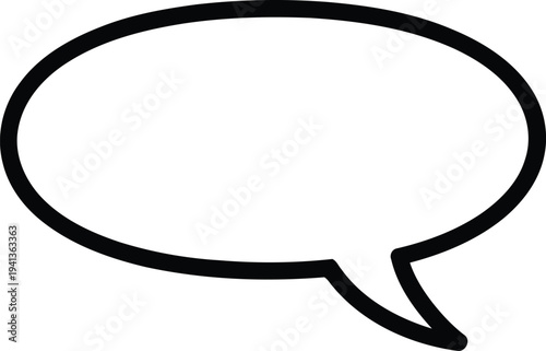 Illustration of a simple black and white speech bubble icon for communication and dialogue