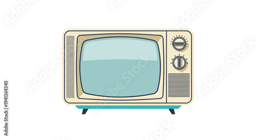 Vintage television set with a light blue screen and analog controls