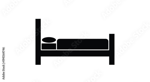 Simple black silhouette of a bed with a pillow and mattress