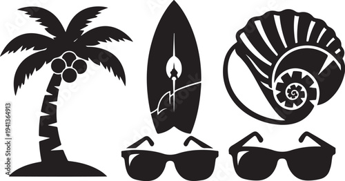 Black Silhouettes of Summer Vacation Icons and Accessories
