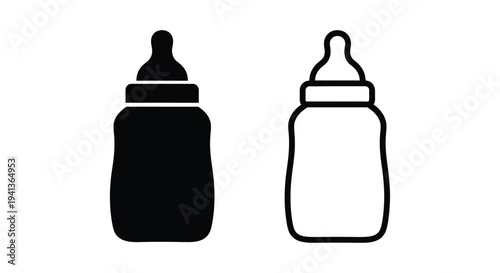 Two baby bottles depicted in contrasting black and white outlines