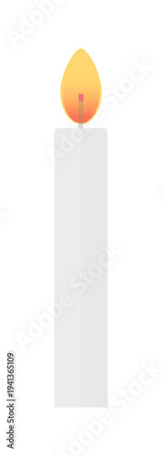 炎が燃える1本の1本の白いろうそくのイラスト素材 - シンプルでかわいいキャンドル - 背景透過