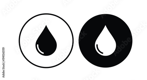 Two contrasting droplet icons one white on black one black on white