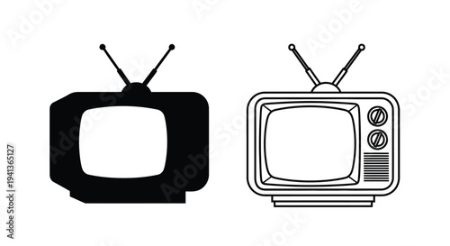 Two vintage television sets in black and white side by side