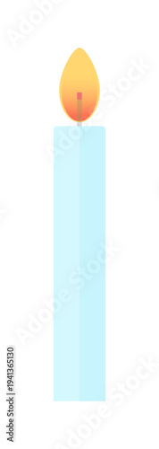 火が付いた1本の薄い水色のろうそくのイラスト素材 - 誕生日や記念日、結婚式のかわいいキャンドル